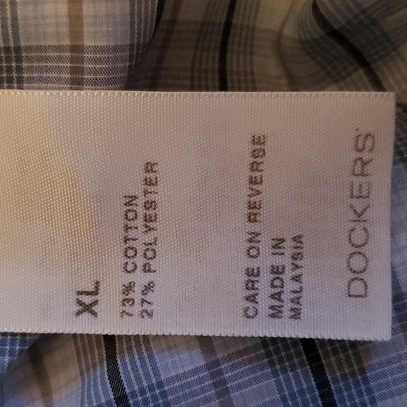 Dockers Men's Gray/Blue Plaid Button Down Short Sleeve Shirt- SizeXL, 17-17 1/2 - Picture 7 of 7